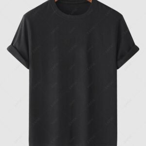 online Men's Basic Solid Color Round Neck Short Sleeve T Shirt - BLACK L