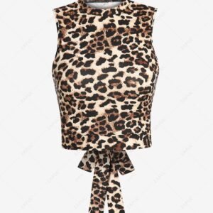 outfit ZAFUL Leopard Tie Back Cut Out Crop Tank Top - COFFEE S