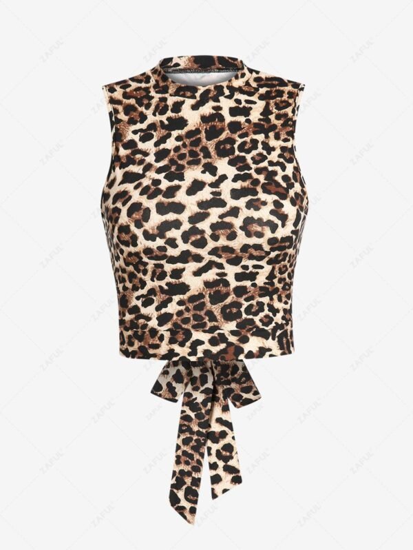 outfit ZAFUL Leopard Tie Back Cut Out Crop Tank Top - COFFEE S