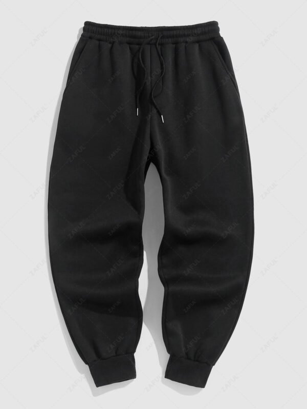 sale Solid Color Thermal Fleece-lined Casual Sweatpants - BLACK XL