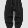 sale Solid Color Thermal Fleece-lined Casual Sweatpants - BLACK XL