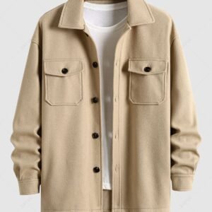 women ZAFUL Men's Solid Color Flap Pocket Design Single Breasted Woolen Blend Coat - LIGHT COFFEE M