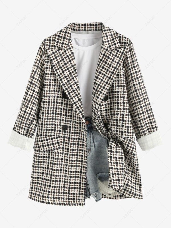 womens Women's Lapel Collar Mock Pocket Design Houndstooth Print Double-breasted Blazer - MULTI-A L