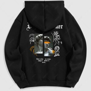 shops Men's Statue DREAM MAKER Graphic Pattern Fleece-lined Pullover Hoodie - BLACK L