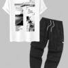 outfit Men's LOS ANGELES CALIFORNIA Letter Pictures Graphic Printed Short Sleeves T-shirt and Streetwear Casual Techwear Jogger Cargo Pants Set - WHITE ONE SIZE