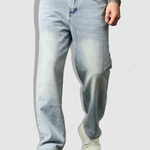 affordable Men's Minimalist Basic Zipper Fly Straight Jeans - LIGHT BLUE M