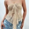 outfit Women's Sexy Sheer Mesh Lace Overlay Twisted Knotted Front Tube Top - LIGHT COFFEE ONE SIZE