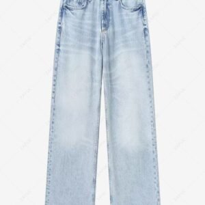 fancy Women's Casual Daily Middle Waist Zipper Fly Pockets Wide Leg Jeans - LIGHT BLUE XS