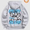 chic Men's Letter Bear Graphic Pattern Fuzzy Fleece-lined Kangaroo Pocket Design Pullover Hoodie - GRAY S