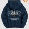 buy Men's Letter Peace Dove Graphic Pattern Fuzzy Fleece-lined Kangaroo Pocket Design Pullover Hoodie - DEEP BLUE S